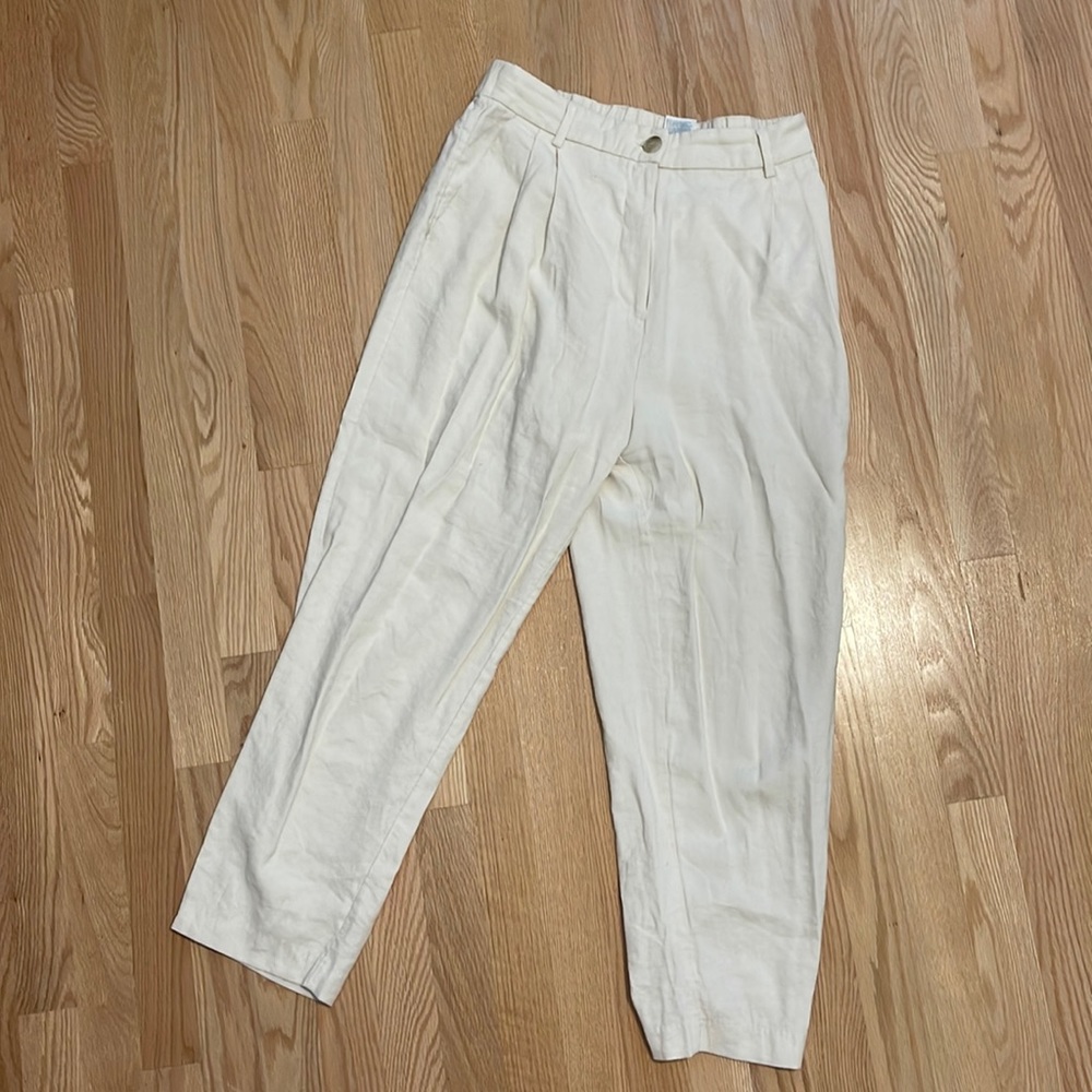 H&M beige linen straight leg pants